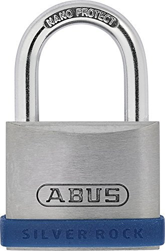 ABUS Candado Silver Rock 5/40 de zinc macizo – con marco protector de silicona – Cerradura de sótano y mucho más. – Nivel de seguridad ABUS 5 – Azul/Plata