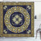 ABAKUHAUS Greek Key Duschvorhang, Retro Frühling Meander, Stoffliches Gewebe Badezimmerdekorationsset mit Haken, 175 x 240 cm, Dunkelblau Gelb