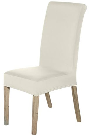 High-Back Chair Covers for Dining Room Chairs – Spandex Stretch, Universal Armless Chair Protective Slipcover, Removable & Washable for Kitchen, Wedding, Party, Banquet & Hotel, Ivory, Pack of 8