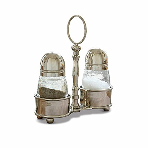LOBERON Menage Beaune | Aufbewahrung Für Salz Und Pfefferstreuer | Küchenhelfer Aus Glas & Messing | Ideal Zum Nachwürzen Von Speisen, silber
