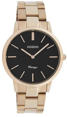 Oozoo Vintage Damenuhr mit Edelstahl Gliederarmband 38 MM Schwarz/Rosegoldfarben C20037