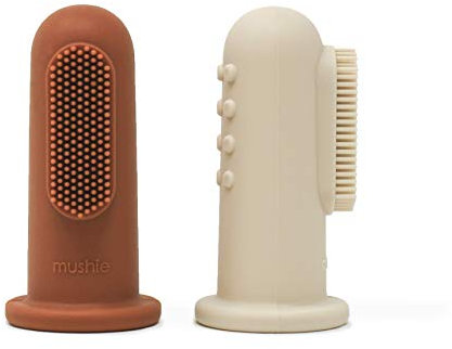 Mushie Baby Finger Toothbrushes | 1x Set of 2 Silicone Finger Toothbrush Baby | Babies First Toothbrush Soothing Irritated Gums | Material: Food-Grade Silicone (Clay/Shifting Sand)