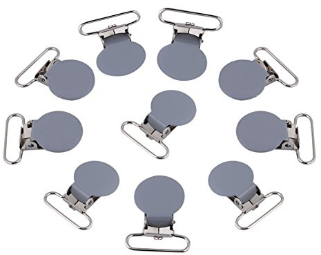 Cikonielf 10Pcs Metall Straps Clips Schnuller Clips 25mm Metall Schnullerketten Klammer Clips Hosenträger Verschluss für elastische Träger Hosen und Jeans(8 * 6 * 1cm grau)