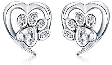 Pendientes de tuerca de plata de ley S925 con diseño de huella de perro, gato, con circonita cúbica transparente y rosa, hipoalergénicos, regalos para amantes de las mascotas, niñas y mujeres, Plata