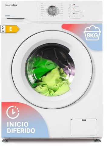UNIVERSALBLUE Lavadora 8 kg Carga frontal Blanca | 16 Programas de Lavado | Bajo Consumo de Energía | Temporizador | ECO 40-60 | ENVÍO Y SUBIDA A PLANTA INCLUIDO