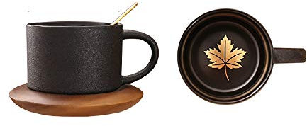 LHTCZZB Tasse à café avec Base Noire givré Grande capacité café Accessoires Particules givré + Acacia Bois Convient for Cadeaux Bureau Accueil Afternoon Tea Salon Table à Manger 300ml (Noir)