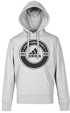 adidas Hoodie Combat, Unisex Pullover für Herren & Damen, Sweatshirt mit Kapuze, Sportbekleidung 100% Baumwolle, Gr. L, grau