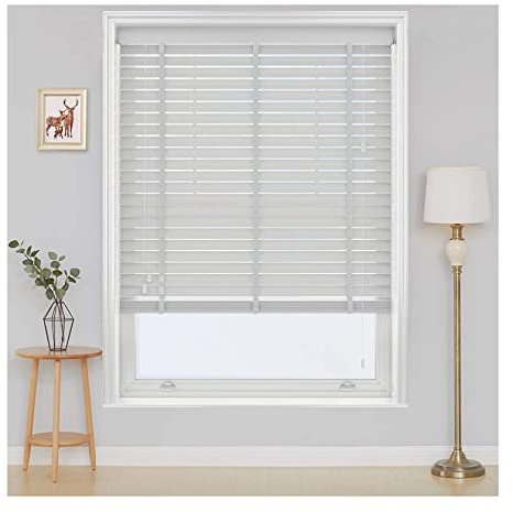 White Faux wood Tape Design 165 x 150cm window Venetian Blinds, Child Safe - 50MM Slats