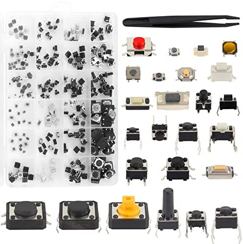 Mikroschalter 250pcs 25 Werte Taktile Drucktastenschalter Button Micro Tactile Switch Mikroschalter Sortiment Micro Switch Taktile Druckschalter mit Pinzette für Auto Fernbedienung Schlüssel