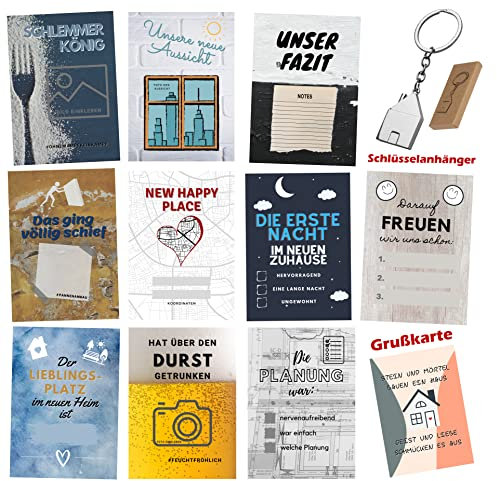 30+1 Meilensteinkarten Hausbau mit Schlüsselanhänger und Grußkarte Geschenk für Bauherr & Bauherrin Meilensteinkarten als Bautagebuch für Häuslebauer kreative Geschenkidee für die Hausbauer Baustelle