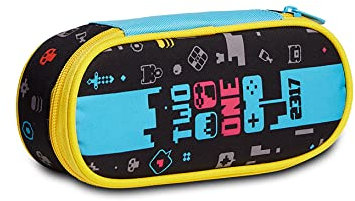 Seven Portapenne BUSTINA ROUND PLUS TWO PLAYER ONE CONSOLE, Nero, Scuola & Tempo Libero