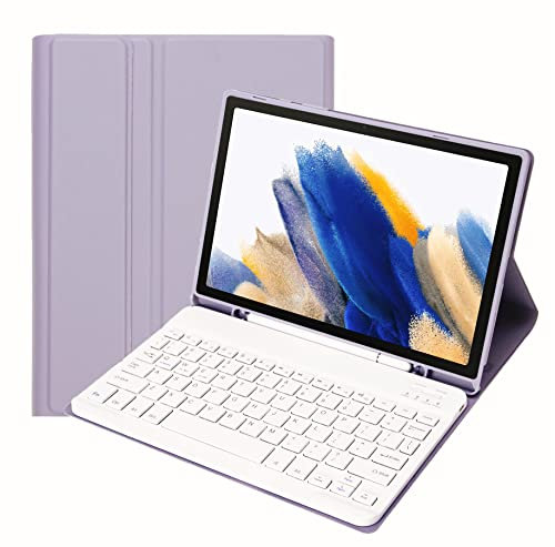 Lrufodya Keyboard Case for Samsung Galaxy Tab A8 Case 10.5 Inch 2022, Candy Colors Detachable Wireless Keyboard with Slim Cover for Galaxy Tab A8 SM-X200 SM-X205 (Purple)