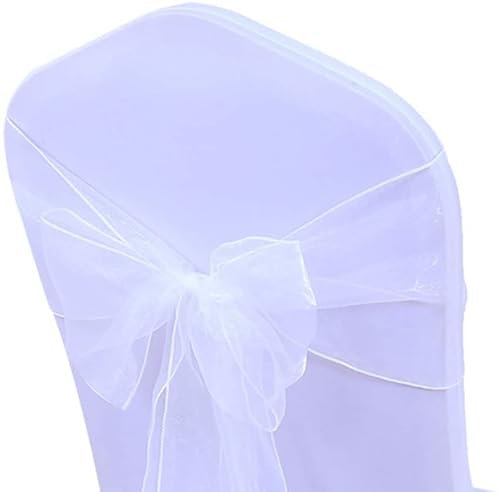 JIUERYY 100 Stück Bänder aus Organza, Stuhlhusse, Schleifen, für Hochzeit, Dekoration, Zeremonie, Party, Event, Geburtstag, 17 x 275 cm, Weiß