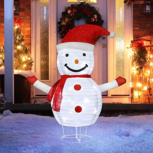 iShabao LED Schneemann 70 cm, Weihnachten deko Figur Schneemann Zusammenfaltbar, Weihnachtsdeko 40 LED Lichterkette Weiße, Weihnachtsbeleuchtung IP44 Wetterfest für Innen und Außen Winterdekoration