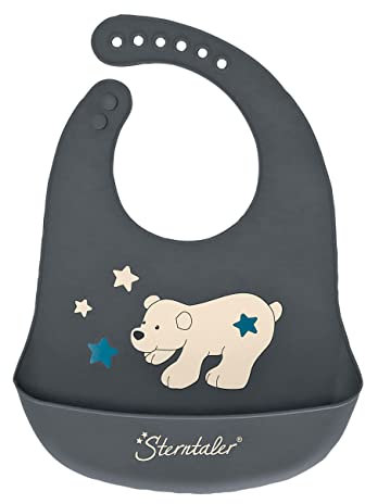 Sterntaler Baby Unisex Silikon Lätzchen Eisbär Elia - Kinderlätzchen - Dunkelgrau