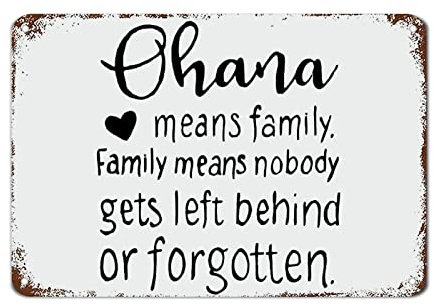 Ohana Schild Ohana bedeutet Familie Metallschild mit lustigen Sprüchen Metallschild motivierende Wanddekorationen für Wohnzimmer rustikale Wandkunst Küchenschilder Wandbehang Schild