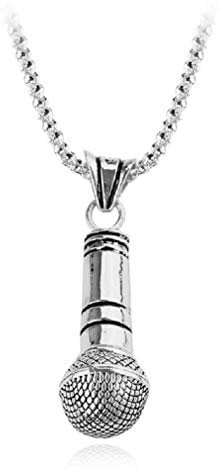Microphone Necklace for Men, Hip Hop Music Pendant Necklace with 19.7” Chain, Punk Rock Rap Necklace, Fashion Charm Pendant Necklace (Silver)