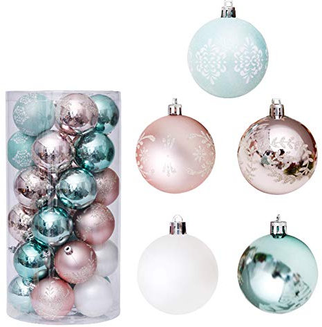 Uposao 30 Stück Kunststoff Weihnachtskugeln,Glänzend Christbaumkugeln Set Weihnachtsbaumschmuck Baumkugeln Farbige Dekoration Kugeln Weihnachtsbaum Deko zum Aufhängen für Weihnachten ∅60mm,Rose Gold