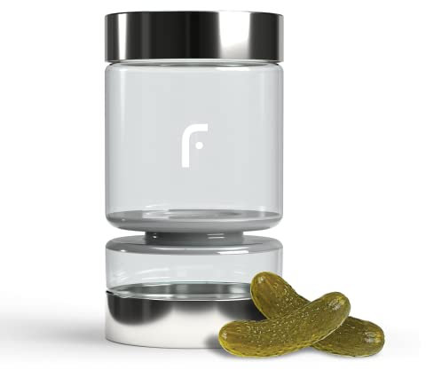 Flipjill Glass Pickle and Olives Jar with strainer flip, 34oz Glass jar, kitchen storage container, airtight glass jars, jar with lids
