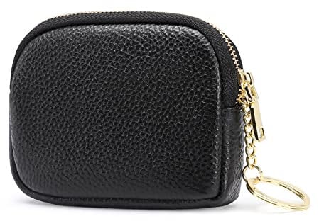SENDEFN Portemonnaie Damen aus Echtes Leder Damen Geldbörse Kleingeldbörse mit Reißverschluss Kleine Brieftasche Mini Geldbeutel für Münze Bargeld, Schwarz, 5265