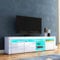 Senvoziii LED Fernsehschrank Modern Hochglanz mit 3 Türen + Glasböden, TV-Board für TV (180x35x53 cm) – Stauraum Möbel für Wohnzimmer, Weiß