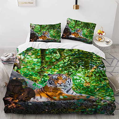 YURKO Polyester Baumwolle Bettwäsche Teenager Tiger Tigermotiv Tiere 135 X 200 cm Mit 2 Kissenbezügen 80X80Cm Bettbezug 135 X 200 Kinder Kein Bügeln