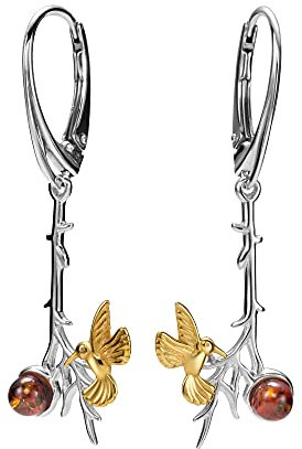 Copal Damen Ohrringe Aus Echtem Baltischen Bernstein In 925 Silber Mit Vogel