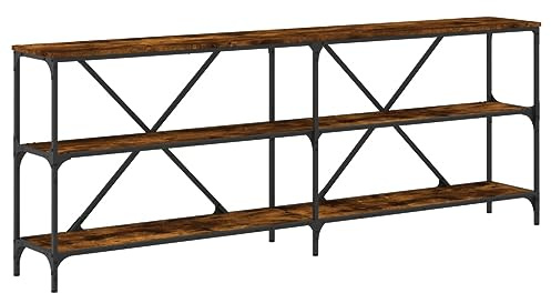 vidaXL Konsolentisch, Flurtisch mit verstellbaren Füßen, Beistelltisch für Wohnzimmer Eingangsbereich, Sideboard Eingangstisch, Räuchereiche Holzwerkstoff Eisen