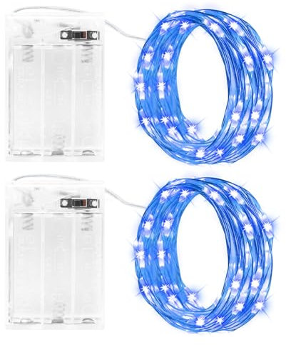 cshare Catena luminosa a LED, a batteria, 2 x 3 m, 30 LED, filo di rame, con timer, impermeabile, per camere, giardino, brocche, Natale, decorazione per interni ed esterni, blu