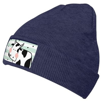 LAMAME Nette Kuh Polka Dot Gedruckt Warme Wollmütze Mode Strickmütze Casual Beanies, marineblau, 5-8