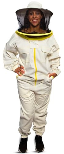 BEEART Professioneller Imkeranzug mit Rundhut Schutzanzug Unisex mit elastischen Bündchen Atmungsaktives Gewebe Reißverschluss Vollständiger Schutz vor Bienenstichen Weiß M-3XL