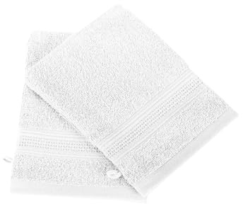 Komfortec 2er Waschlappen Set, 2X Waschhandschuhe, 100% Weiche Baumwolle, Frottee, Schnelltrocknend, 16x21 cm, Weiß