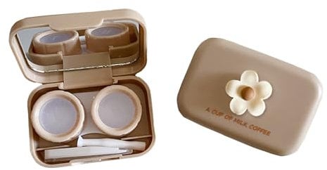 Tekalobr 2 Pack Mini Contact Lens Cases, Portable Contacts Lens Box Travel Kit with Mirror, Tweezers, Remover Tool Stick, Cute Flower Eye Contact Case Container Holder Storage Box for Daily Outdoor