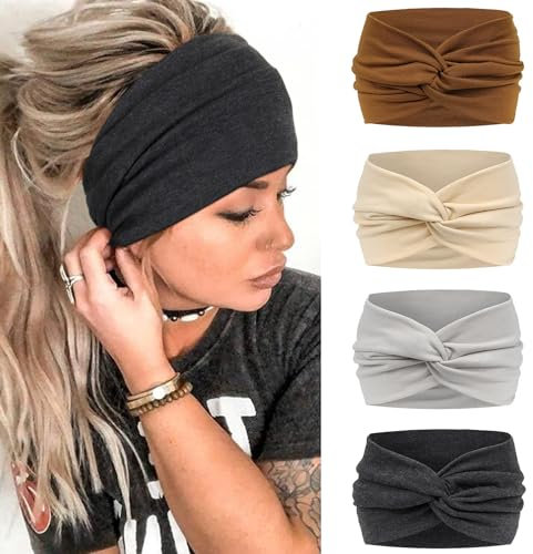 Blooms Haarband Stirnband Damen, Breit Haarbänder Antirutsch Headband Elastisch Head Band Soft Hairband Sport Yoga Gym Haarschmuck 4 Pcs