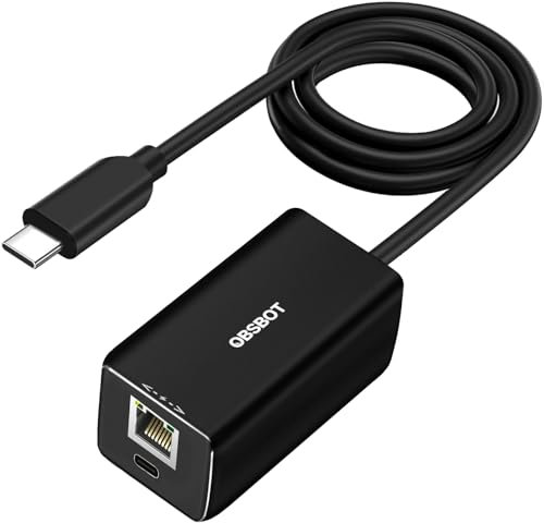 OBSBOT USB-C to Ethernet Adapter, Lower Latency, 10/100 Mbps Data Transfer Rate, Dual Ethernet and USB-C Interface, Supports Power Over Ethernet (PoE), Tail Air, MacBook, PC