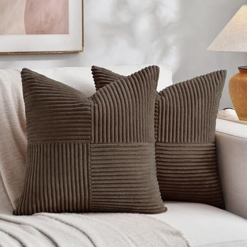 FDTERN 2er Set Dunkelbraun Kordsamt Kissenbezug 30x30CM Weich Moderne Dekorative Kissenbezüge Kissenhülle Dekokissenbezug Sofakissen Dekokissen Boho Deko für Sofa Schlafzimmer Wohnzimmer Balkon