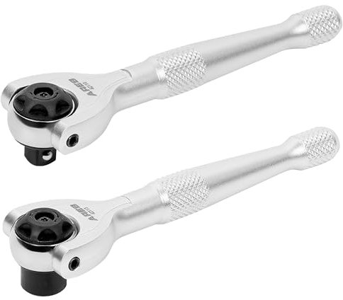 ARES 42120 – 2-teiliges 1/4-Zoll-Antrieb, 90-Zahn-Mini-Drehkopf-Ratschen-Set, Standard- und Sechskant-Bit-Ratschen bieten 250-Grad-Drehgelenk mit starker Stecknuss und Bithalterung