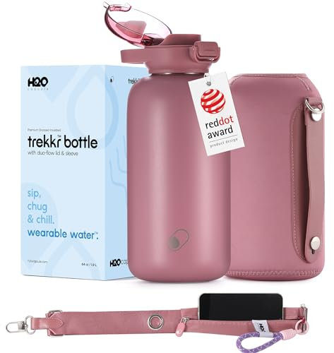 H2O Capsule Half Gallon Insulated Water Bottle With Straw - Stainless Steel Thermos Water Bottle With Sipping/Chugging Lid & Shoulder Strap For Storage - 64 oz Vacuum Flask, Keeps Hot Cold (Plum)