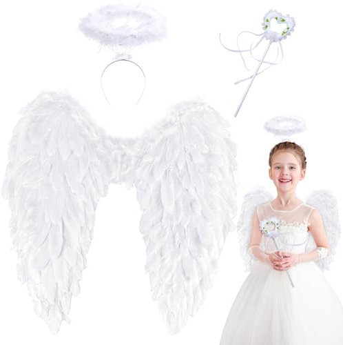 Orgoue Alas de ángel, alas de ángel, alas de ángel negras, para disfraz de carnaval, alas de plumas, ángel, disfraz para mujer con halo, para Halloween, carnaval, cumpleaños