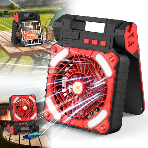 CORST Outdoor Solar Powered Rechargeable Portable Personal Cooling Desk Fan with Lights, 4 Speed, 3 Timers for Picnic, Hurricane, Fishing, Worksite