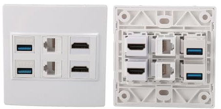 6 Port Multimedia Wandplatte, 5 Gbit/s 4K 60 Hz HD Multimedia Schnittstelle Cat6 RJ45 USB3.0 Combo Wandplatte Panel Steckdose Ethernet Anschluss