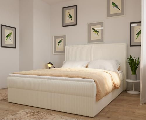 mb-moebel Polsterbett Kontinentalbett, Bonell-Matratze und Topper, Doppelbett gepolstertes Kopfteil mit Bettkasten Boxspringbett Bett 04 (Weiß (Ambience 01), 160x200 cm)