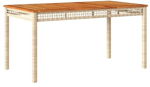 Gartentisch Beige 140x80x75 cm Poly Rattan Akazienholz Tischplatte robust UV-beständig für Garten Terrasse Hinterhof