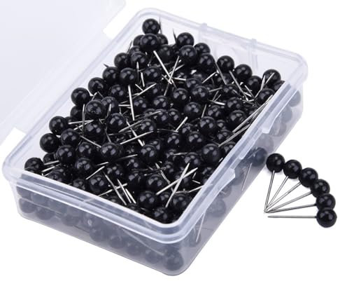 Hrlace Lot de 300 épingles à tête ronde 5 mm - Tête colorée - Tête en plastique - Aiguilles de marquage pour tableau d'affichage - Pour carte du monde, tableau en liège, marquage de tissu - Noir