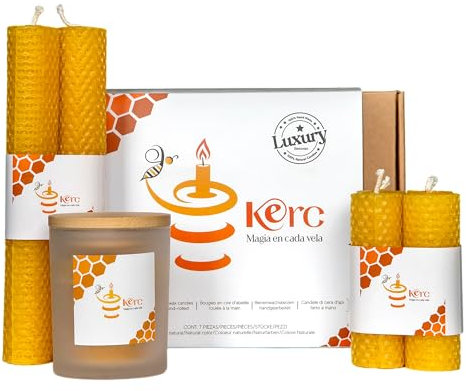 KERC - Velas de Miel, 100% ecológicas. Más de 40 horas de Luz para purificar espacios, hacer ritual mágico y obsequiar Regalos espirituales. Velas de Miel para rituales, Artesanales sin AROMA.