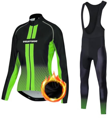 UGLY FROG 2024 Damen Langarm Radsportanzüge Radtrikot Kleidung Langärmeliges Fahrradtrikot mit Thermofleecefutter Radhose mit Sitzpolster Winter