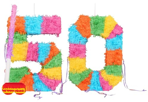 Fax Potato 50. Geburtstag Ausklappbare Piñata Set mit Stock & Augenbinde - Rosa Stick - 1x Füllen Sie Ihr Eigenes Mexikaner Kinder Mädchen Jungs Geburtstagsfeier Parteien Spiels Dekorationen Bausatz