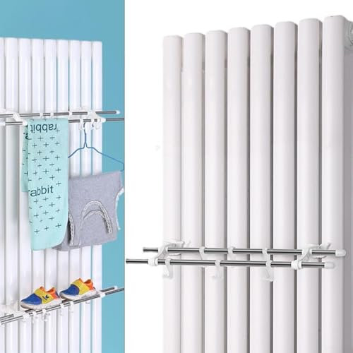 Double Towel Rail, Radiator Towel Rail, Stainless Steel Bathroom Towel Holder Tack, Double Pole Radiator Towel Rail With 6 Hooks(50cm)