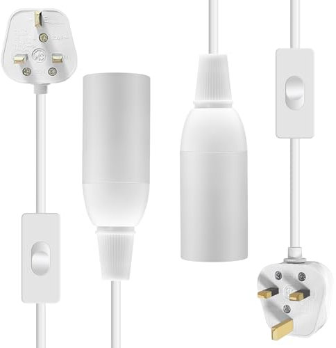 Pendant Light Fitting Kit, 2 Pack E14 Bulb Holder with Switch, 4.5 M White Lamp Cable with Switch And Plug, Hanging Light with Plug in Cord, Plug in Ceiling Light Fixture, for Balcony, Camping, Loft