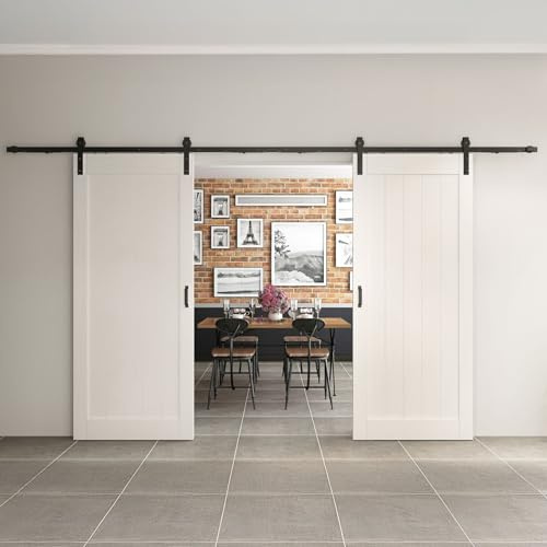 inova Holzschiebetür 2-FLG. Komplettset weiß Vintage offene Laufschiene in schwarz 1800x2150mm mit Griff